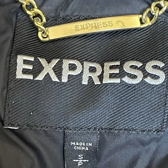 Express Hooded Parka Faux Fur Coat Jacket Womens Small Black Quilted Outdoor