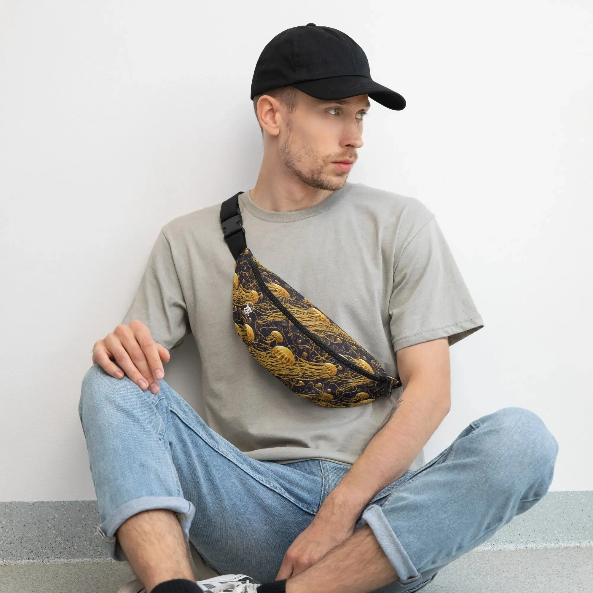 Fanny Pack - Black and Gold Jellyfishes