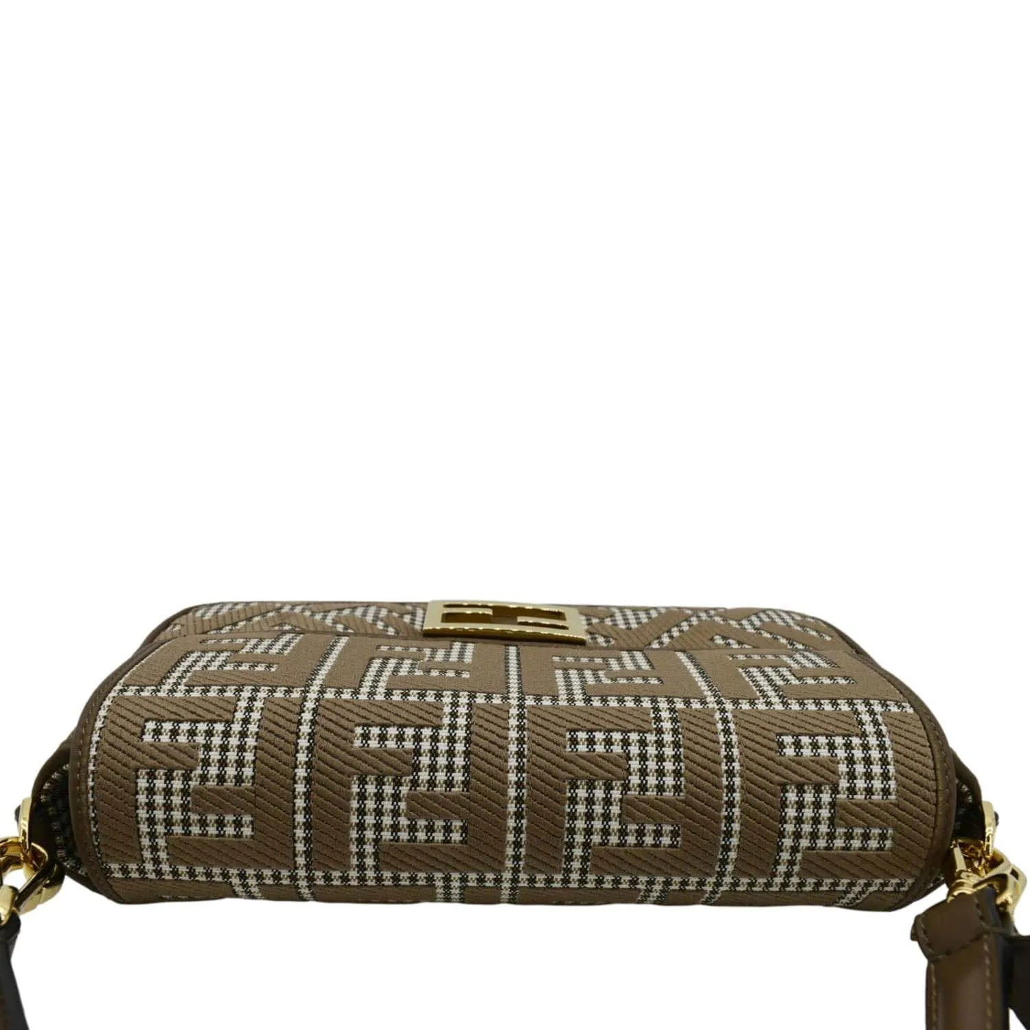 FENDI Houndstooth Baguette Zucca Wool Medium Shoulder Bag Olive