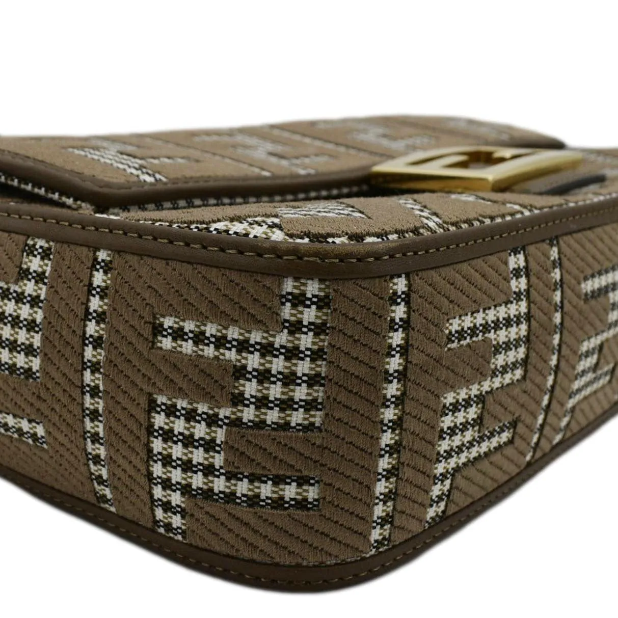 FENDI Houndstooth Baguette Zucca Wool Medium Shoulder Bag Olive