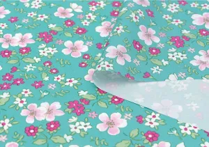 Flowers Waterproof Fabric Floral Print, Mint Blue - By the Yard 73539 GJ 984-1