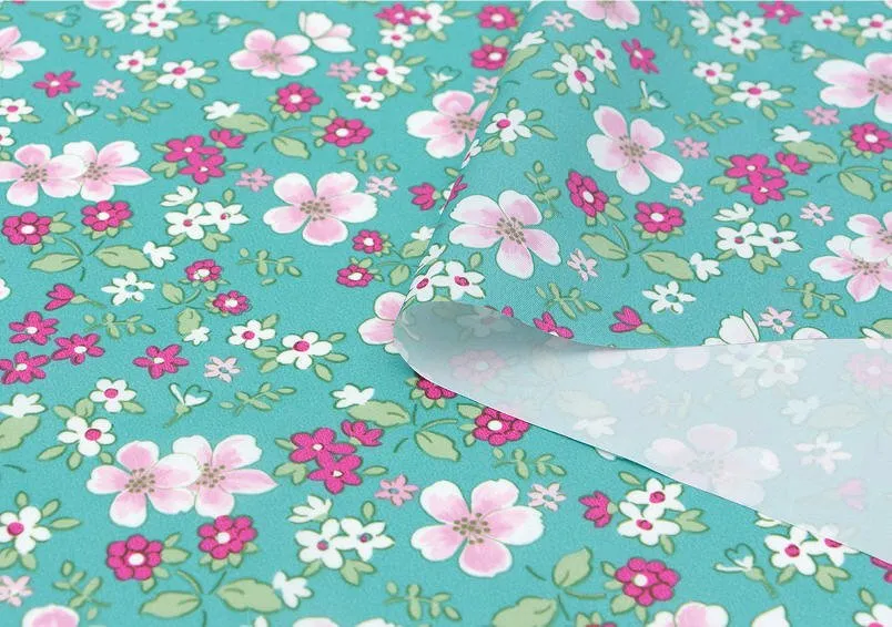 Flowers Waterproof Fabric Floral Print, Mint Blue - By the Yard 73539 GJ 984-1