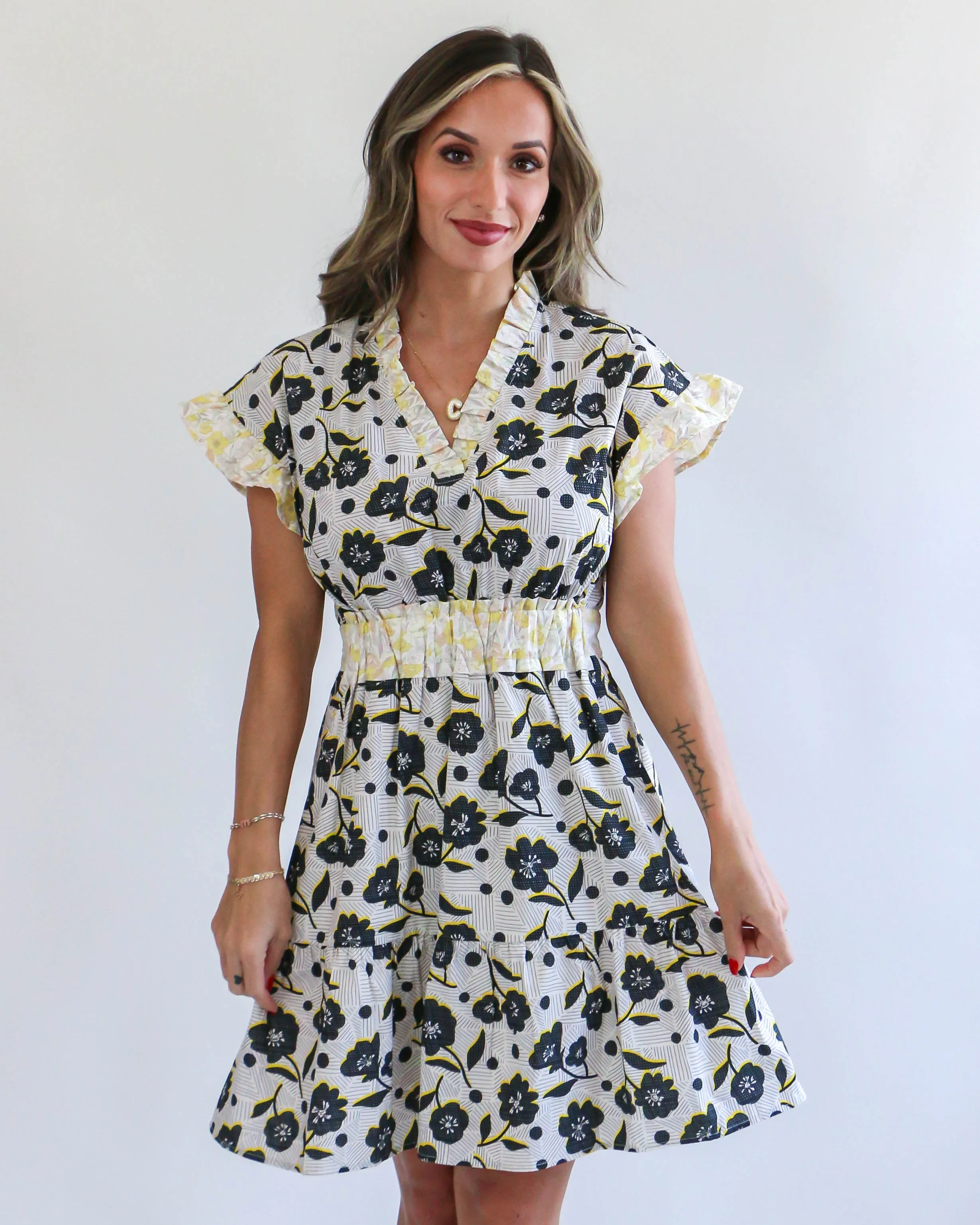 Flutter Sleeve Flower Print Dress