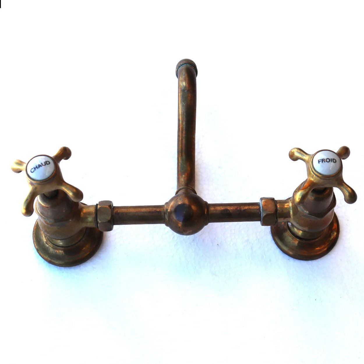 French Provincial White Marble Wall Mount Sink and Brass Faucet