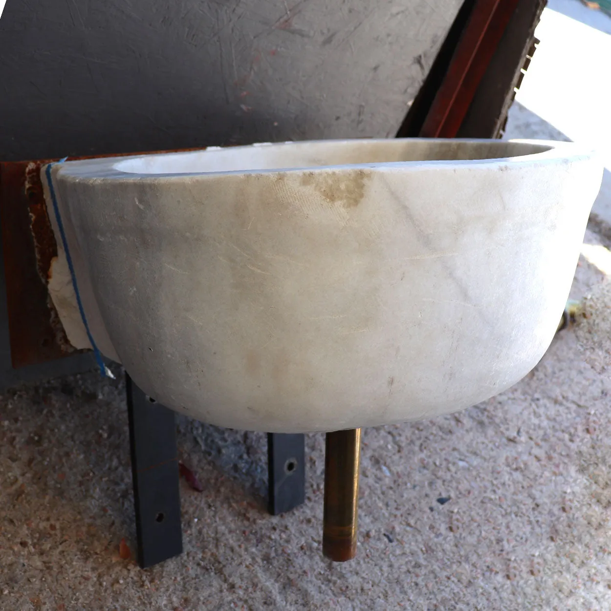 French Provincial White Marble Wall Mount Sink and Brass Faucet