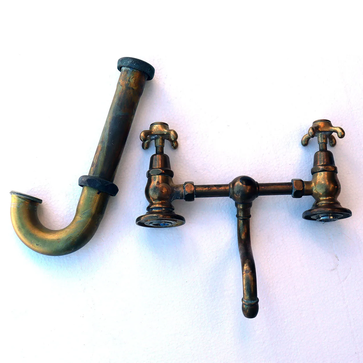 French Provincial White Marble Wall Mount Sink and Brass Faucet