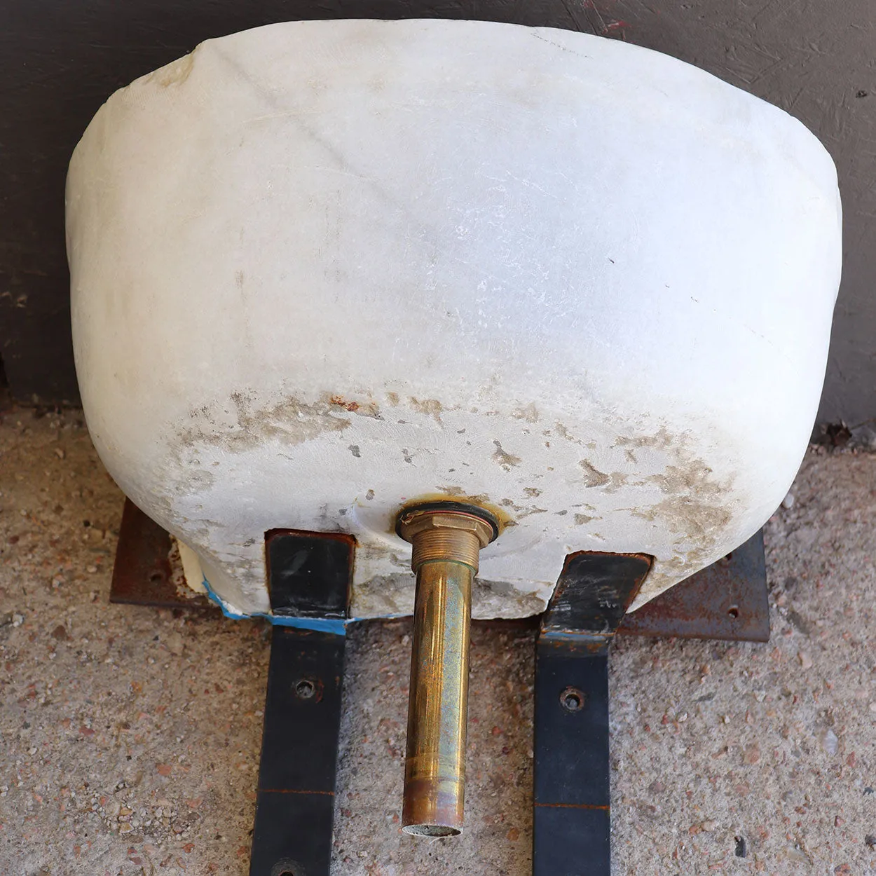 French Provincial White Marble Wall Mount Sink and Brass Faucet