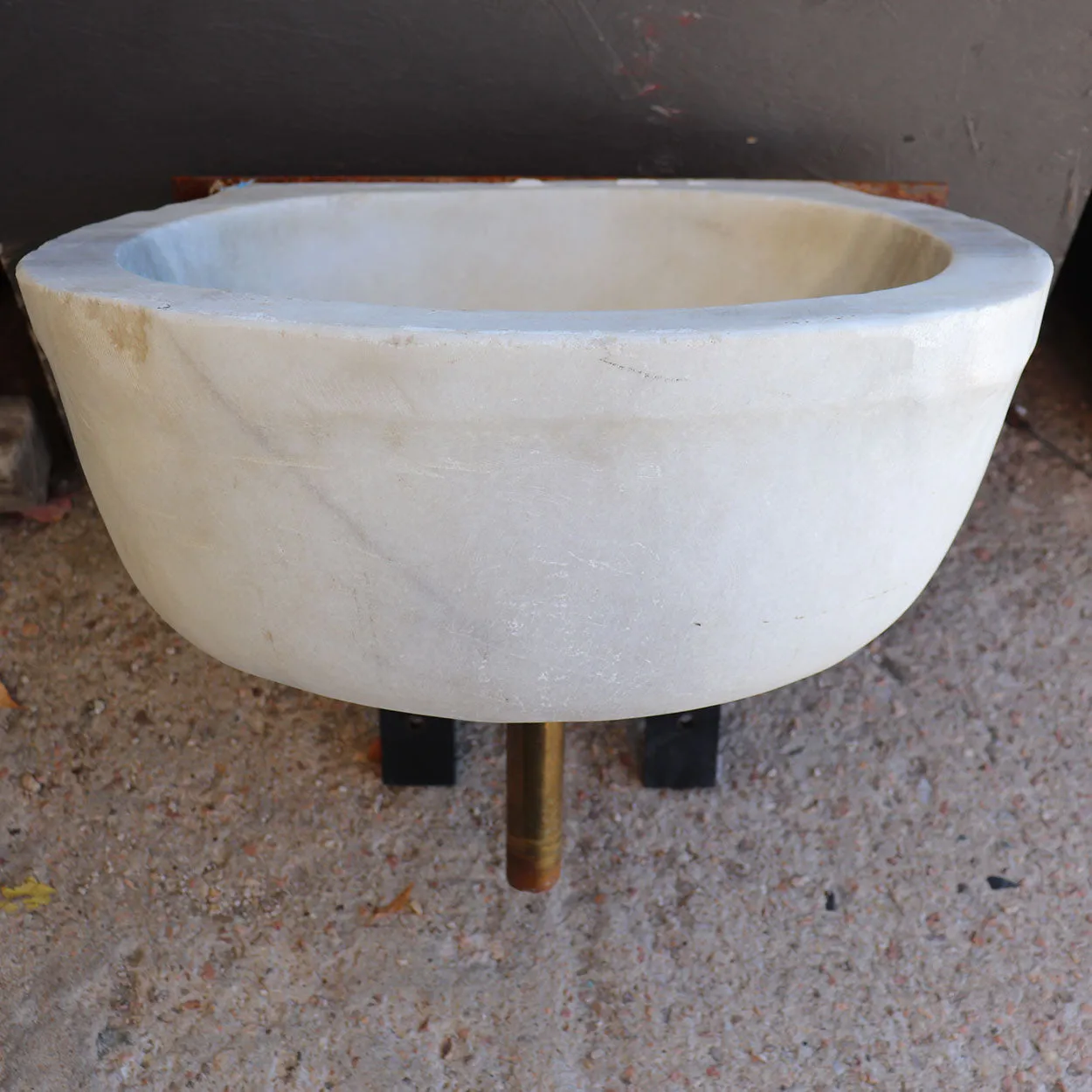 French Provincial White Marble Wall Mount Sink and Brass Faucet
