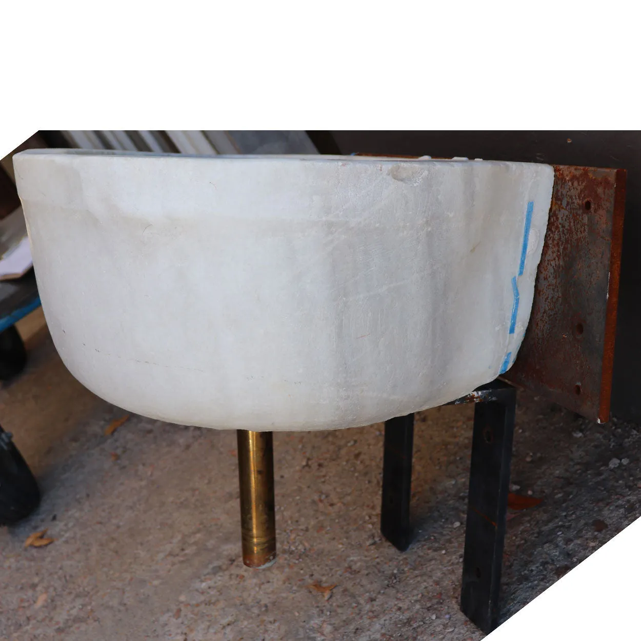 French Provincial White Marble Wall Mount Sink and Brass Faucet