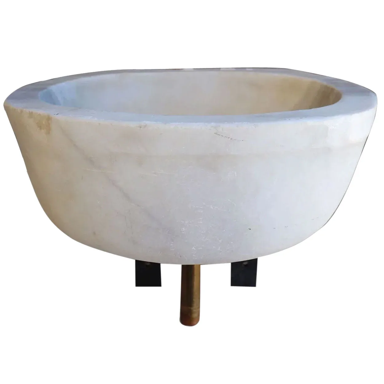 French Provincial White Marble Wall Mount Sink and Brass Faucet