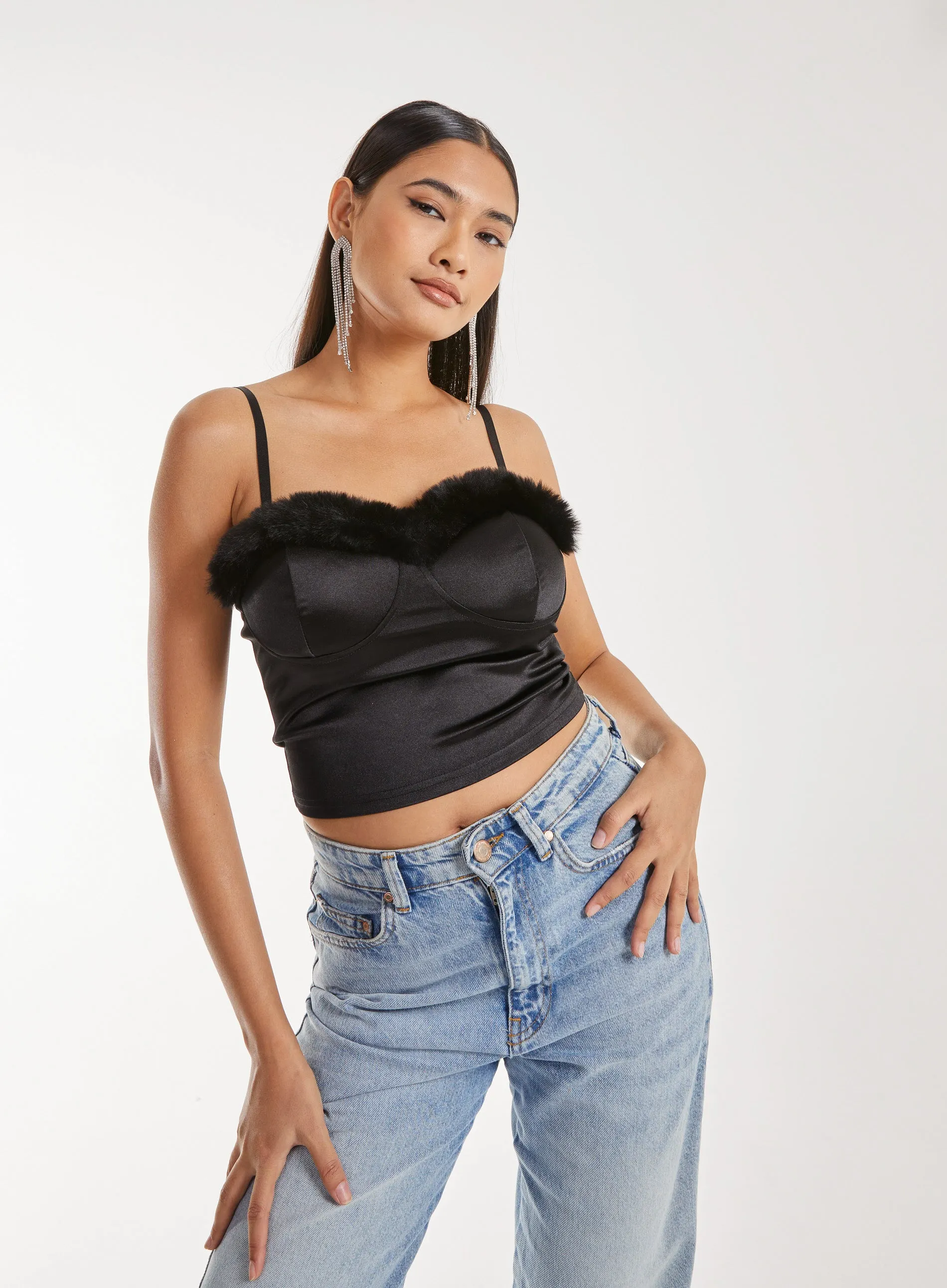 Fuzzy Trim Bralette