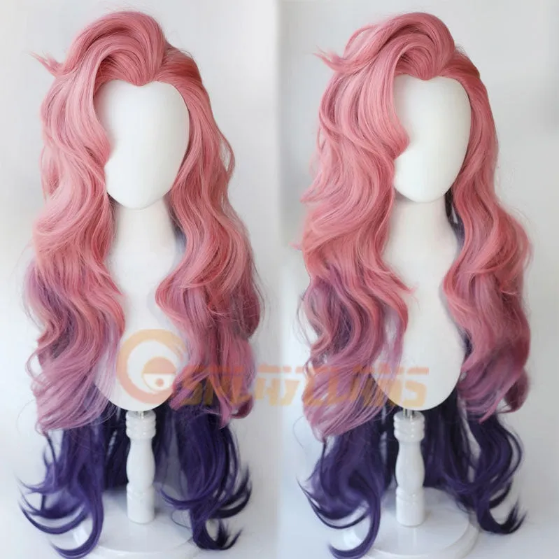 Game LOL Seraphine 100cm Long Pink Gradient Purple Wavy Cosplay Wigs