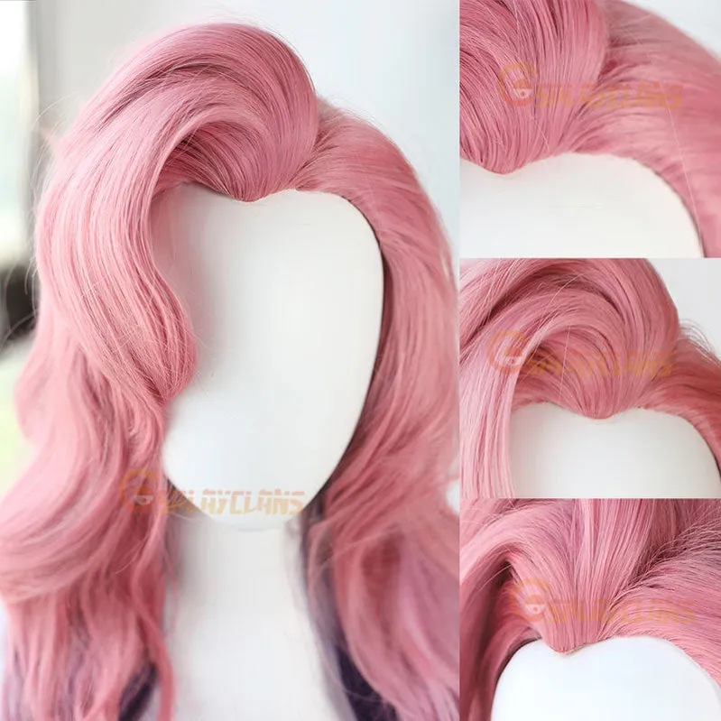 Game LOL Seraphine 100cm Long Pink Gradient Purple Wavy Cosplay Wigs