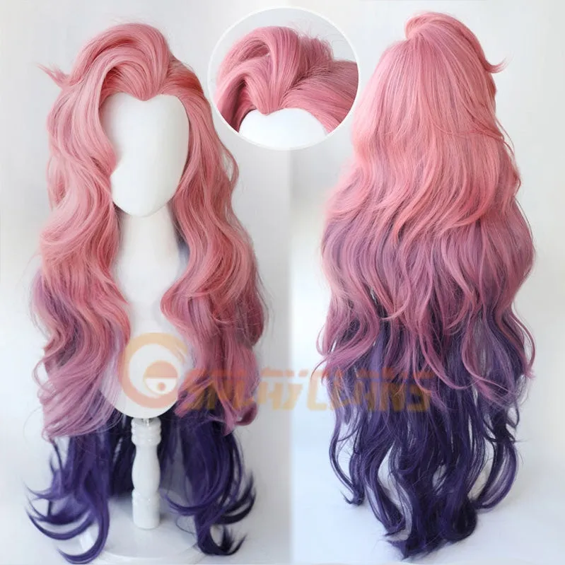 Game LOL Seraphine 100cm Long Pink Gradient Purple Wavy Cosplay Wigs