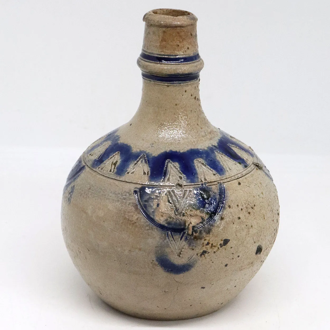 German Westerwald Salt Glazed Stoneware Ball-Belly (Kugelbauch) Jug