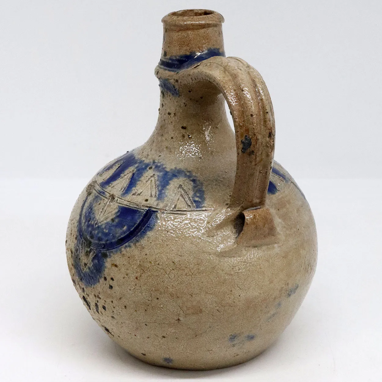 German Westerwald Salt Glazed Stoneware Ball-Belly (Kugelbauch) Jug