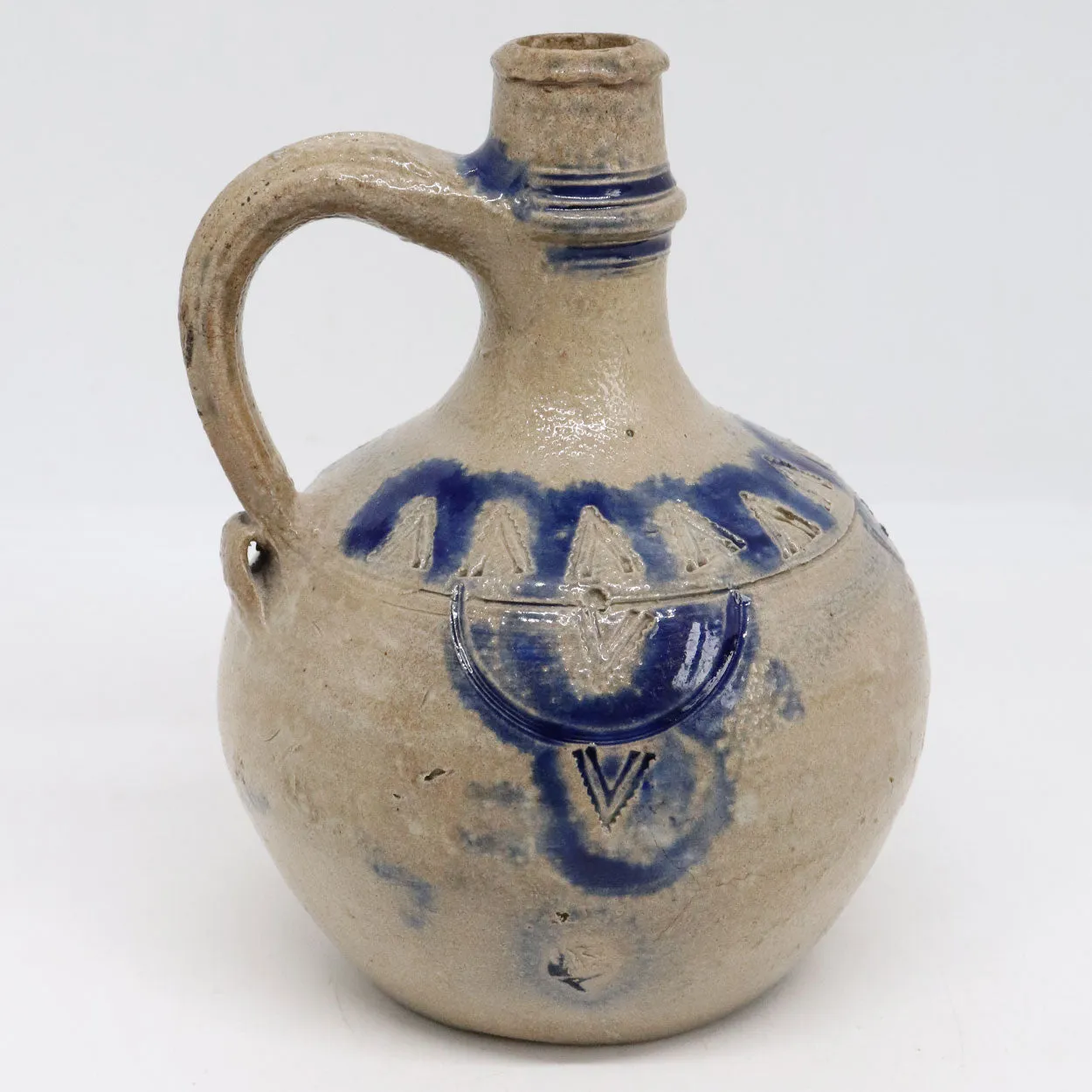 German Westerwald Salt Glazed Stoneware Ball-Belly (Kugelbauch) Jug