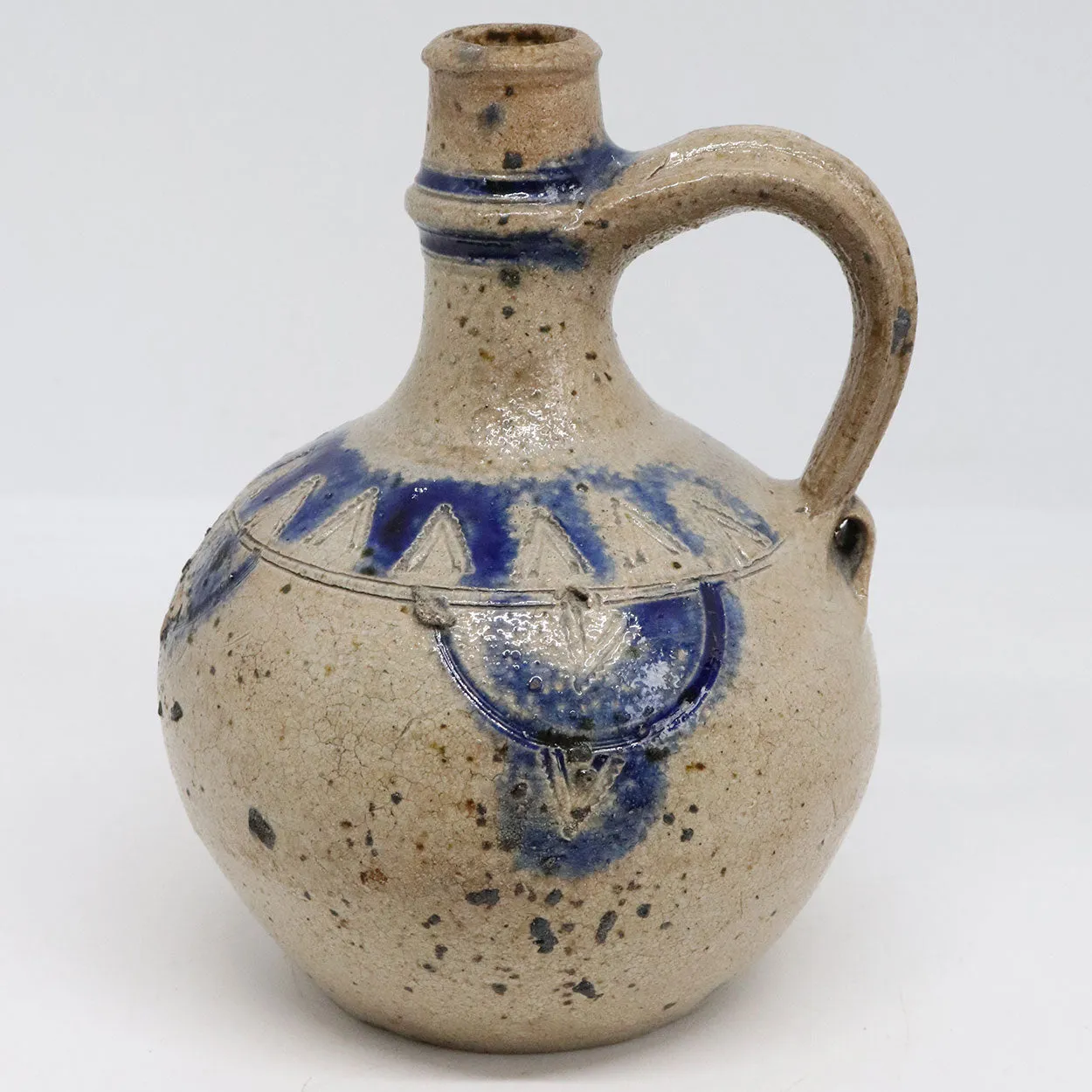German Westerwald Salt Glazed Stoneware Ball-Belly (Kugelbauch) Jug