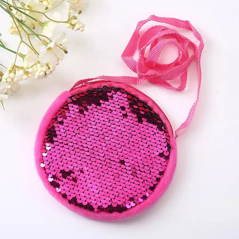 Girls Messenger Bag Fashion Princess Girl Baby Cute Plush Sequin Shoulder Bag Coin Purse Bags