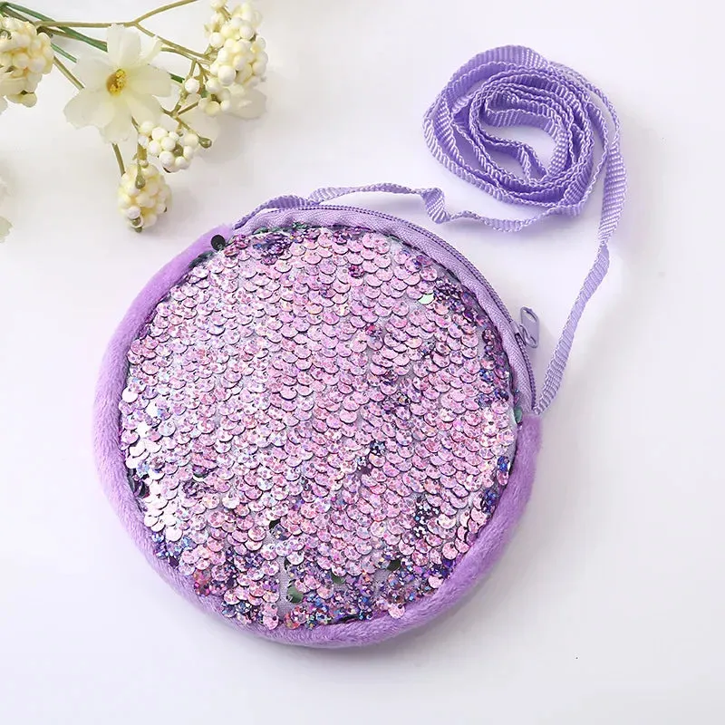 Girls Messenger Bag Fashion Princess Girl Baby Cute Plush Sequin Shoulder Bag Coin Purse Bags