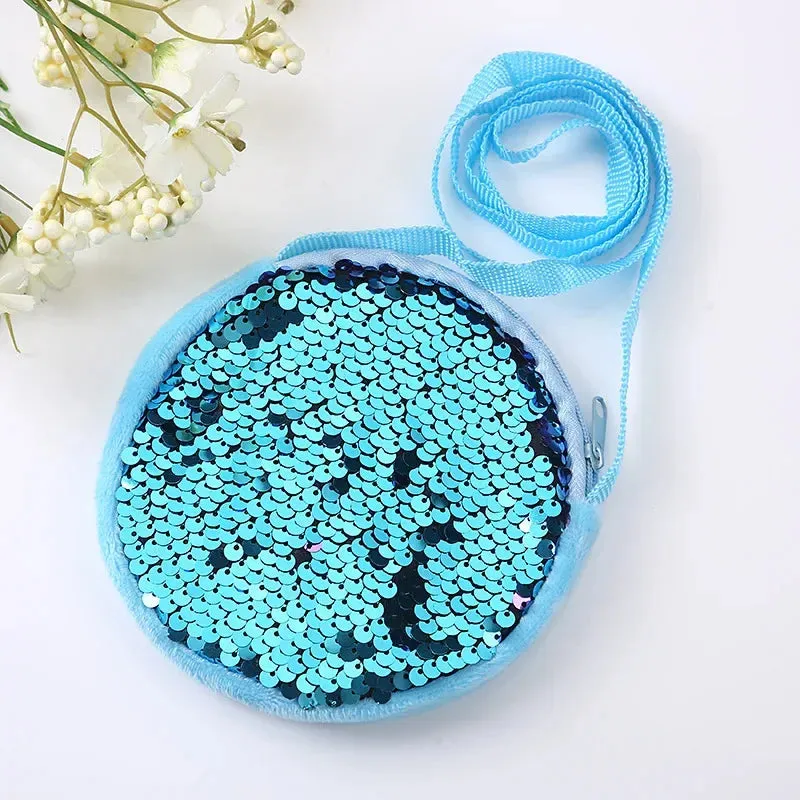 Girls Messenger Bag Fashion Princess Girl Baby Cute Plush Sequin Shoulder Bag Coin Purse Bags