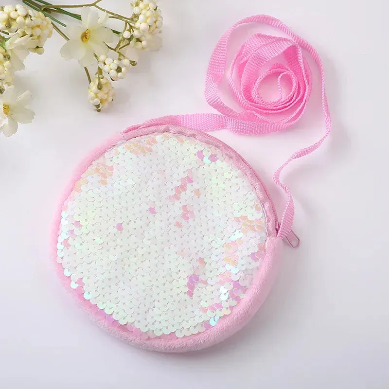 Girls Messenger Bag Fashion Princess Girl Baby Cute Plush Sequin Shoulder Bag Coin Purse Bags