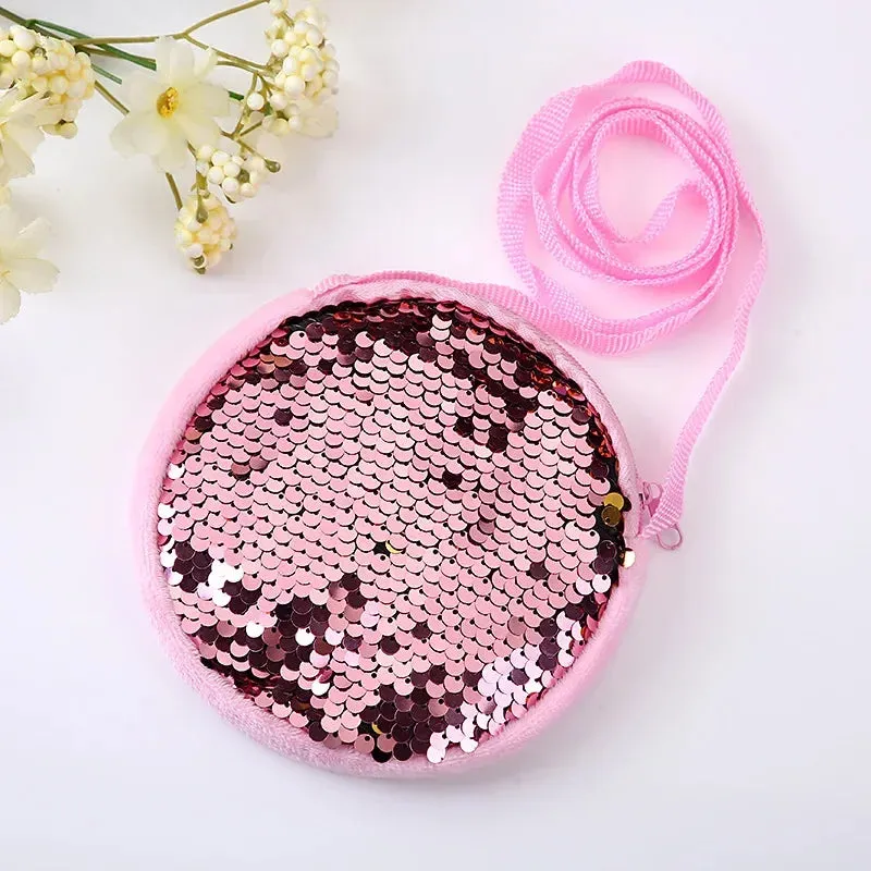Girls Messenger Bag Fashion Princess Girl Baby Cute Plush Sequin Shoulder Bag Coin Purse Bags