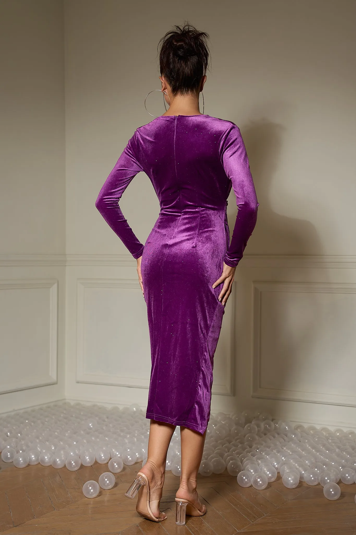 Githa Deep-V Asymmetrical Velvet Dress