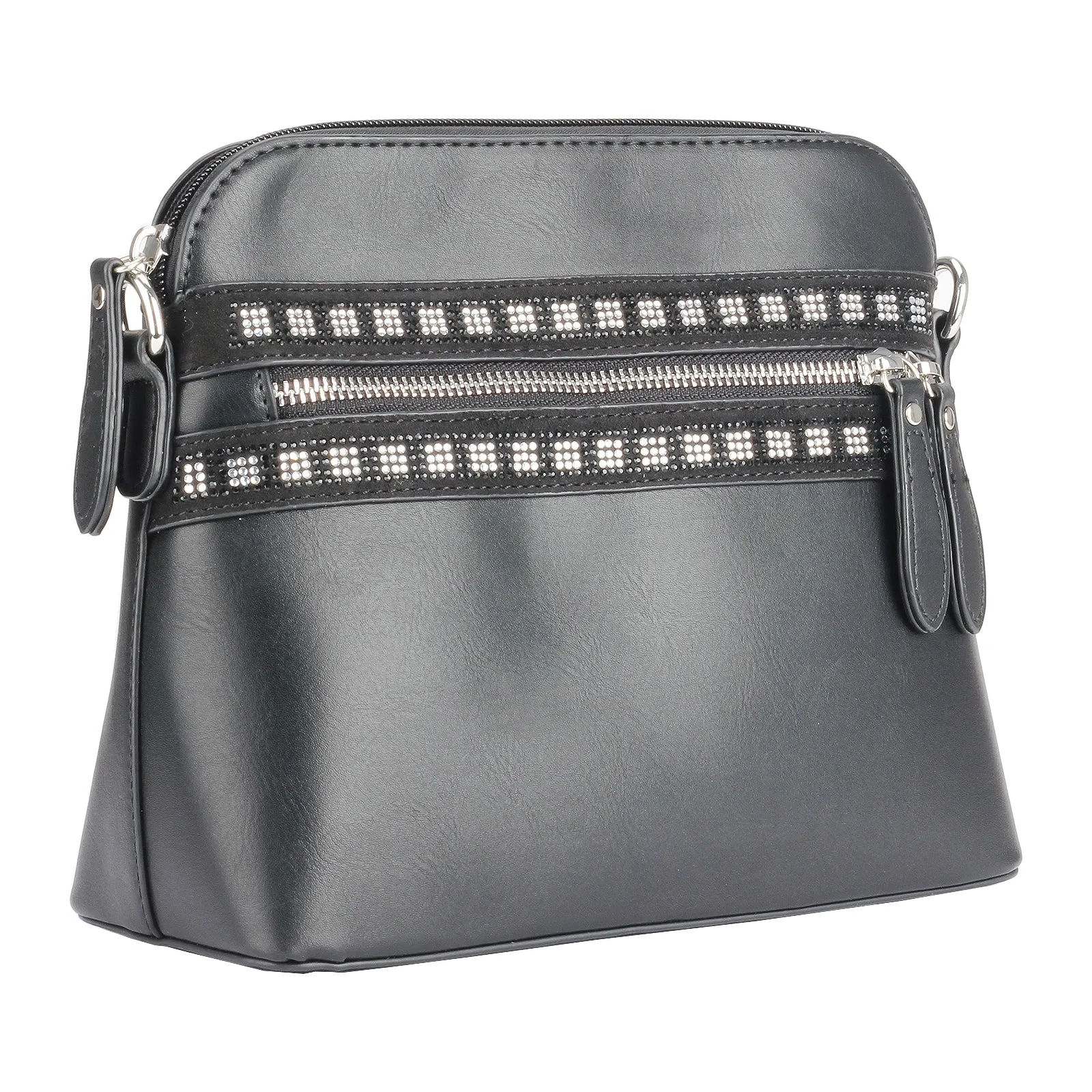 Glitter embellished textured cross-body bag
