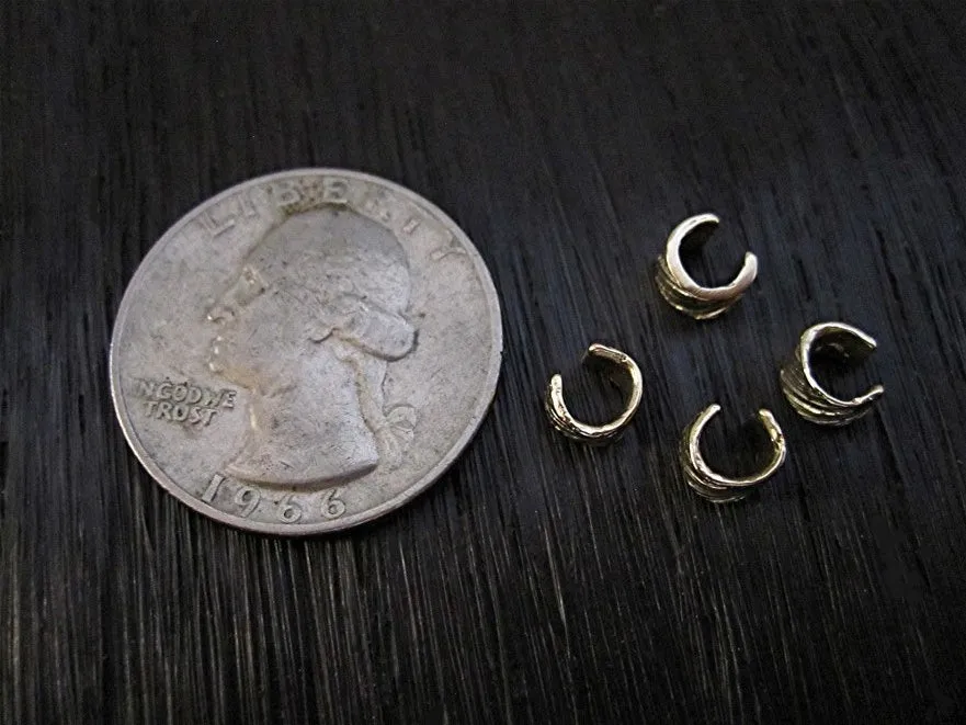 Gold Bronze Artisan Textured Diagonal Lined Crimp Bead Covers (set of two) (N)
