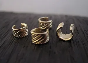 Gold Bronze Artisan Textured Diagonal Lined Crimp Bead Covers (set of two) (N)