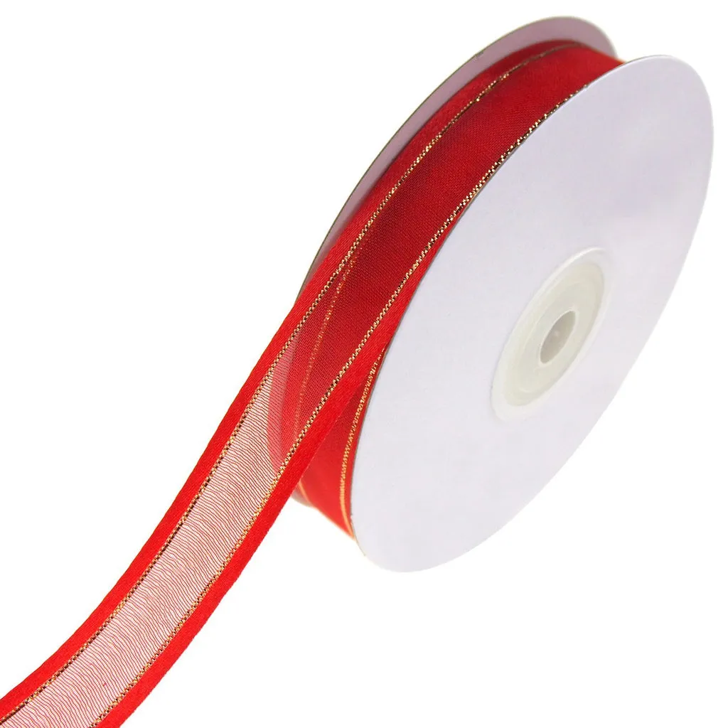 Gold-Lined Satin Edge Organza Ribbon, 25-yard