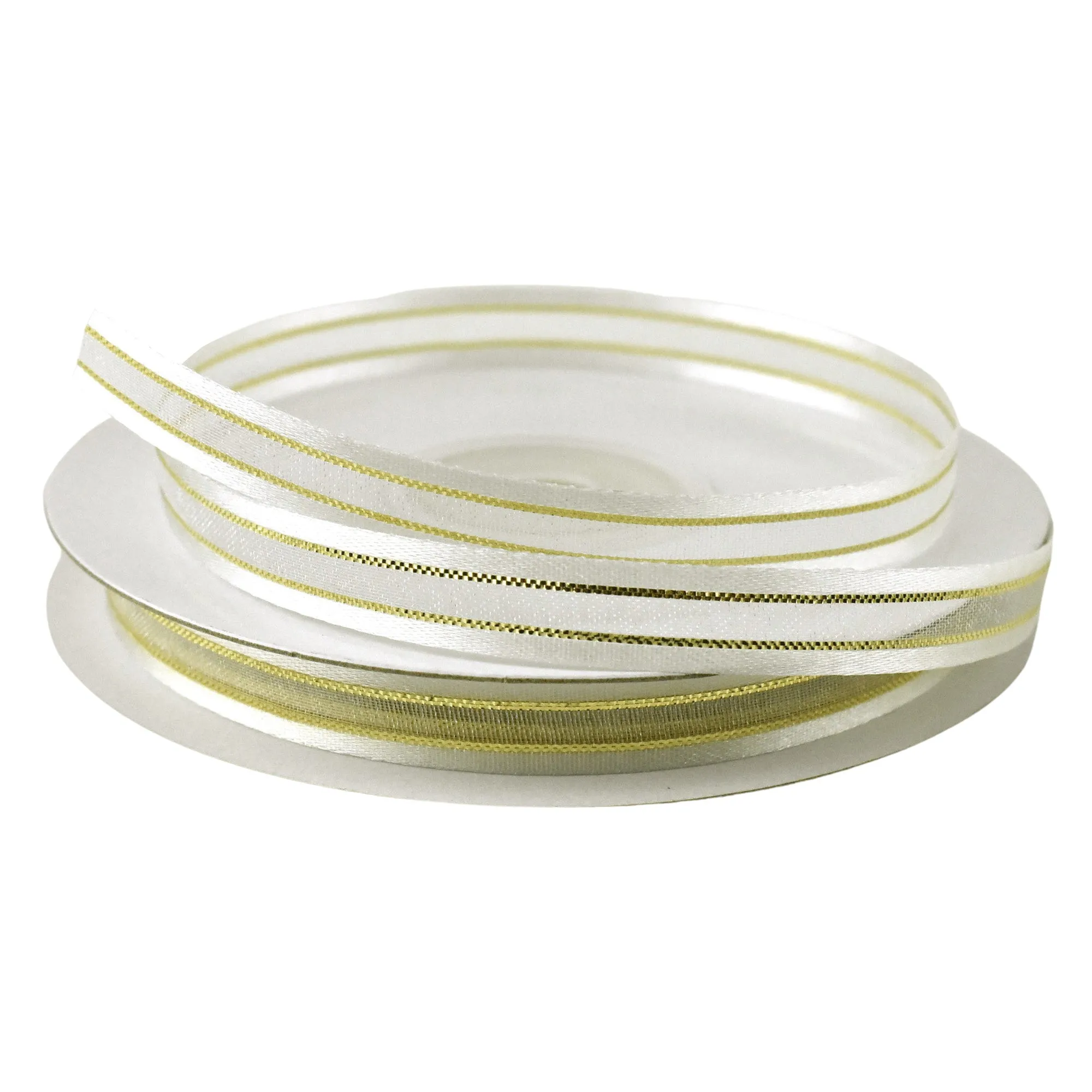 Gold-Lined Satin Edge Organza Ribbon, 25-yard
