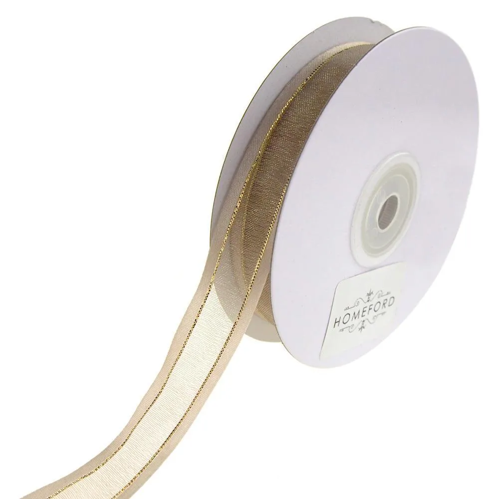 Gold-Lined Satin Edge Organza Ribbon, 25-yard