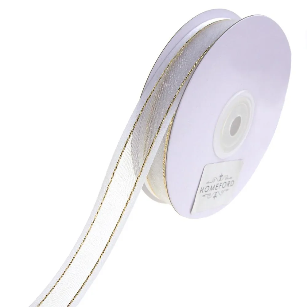 Gold-Lined Satin Edge Organza Ribbon, 25-yard