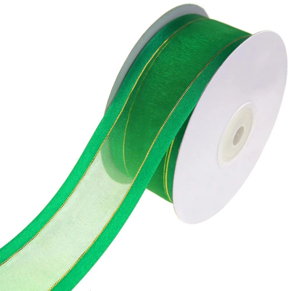 Gold-Lined Satin Edge Organza Ribbon, 25-yard