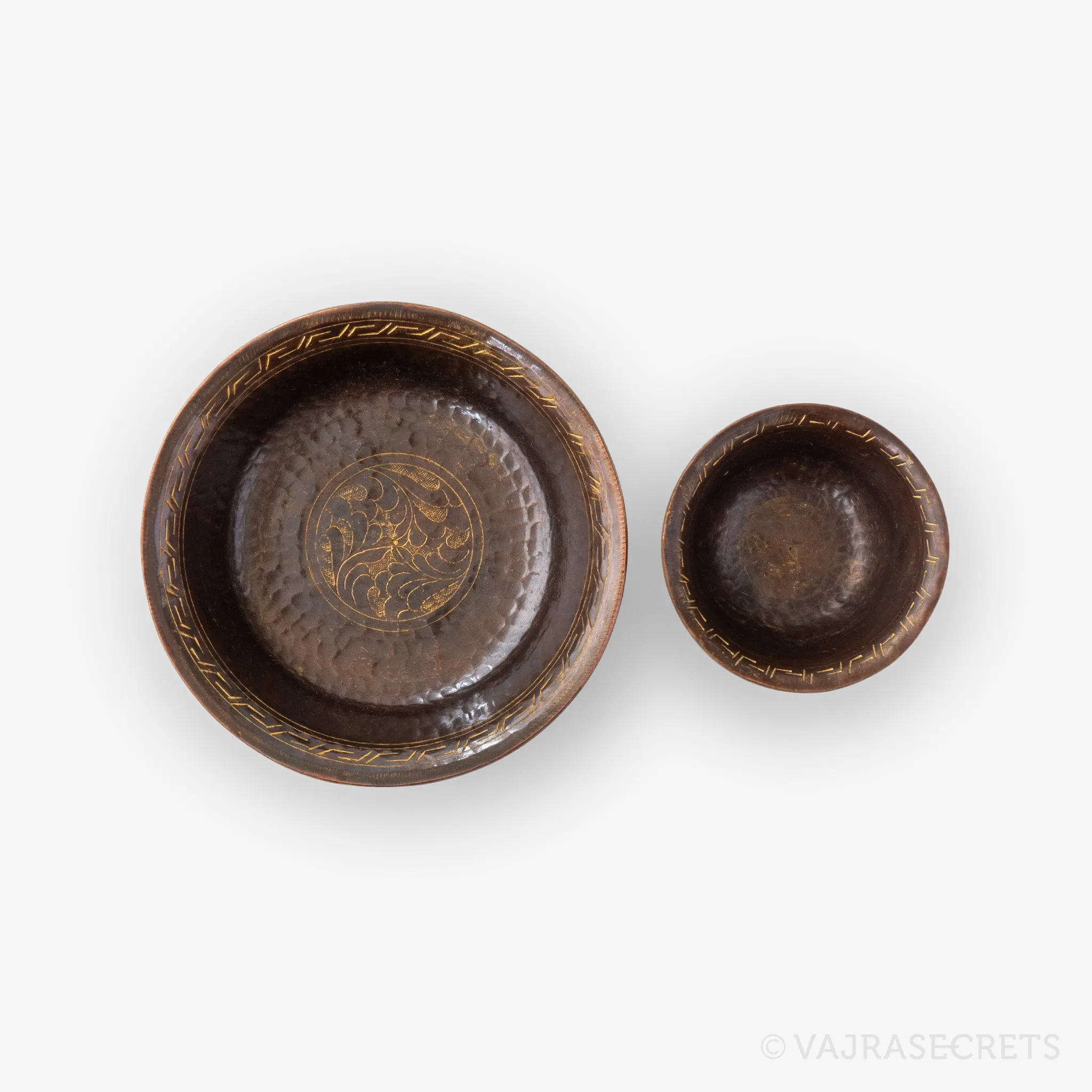 Gold-Trimmed Carved Copper Serkym Set, 5 inch