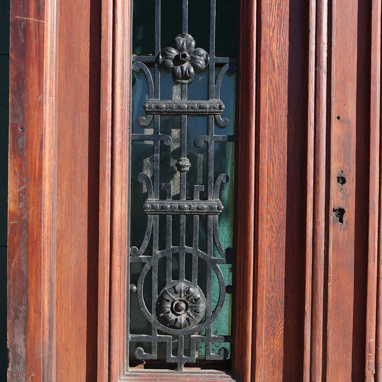 Grand French Napoleon III Oak and Wrought Iron Double Door Entry