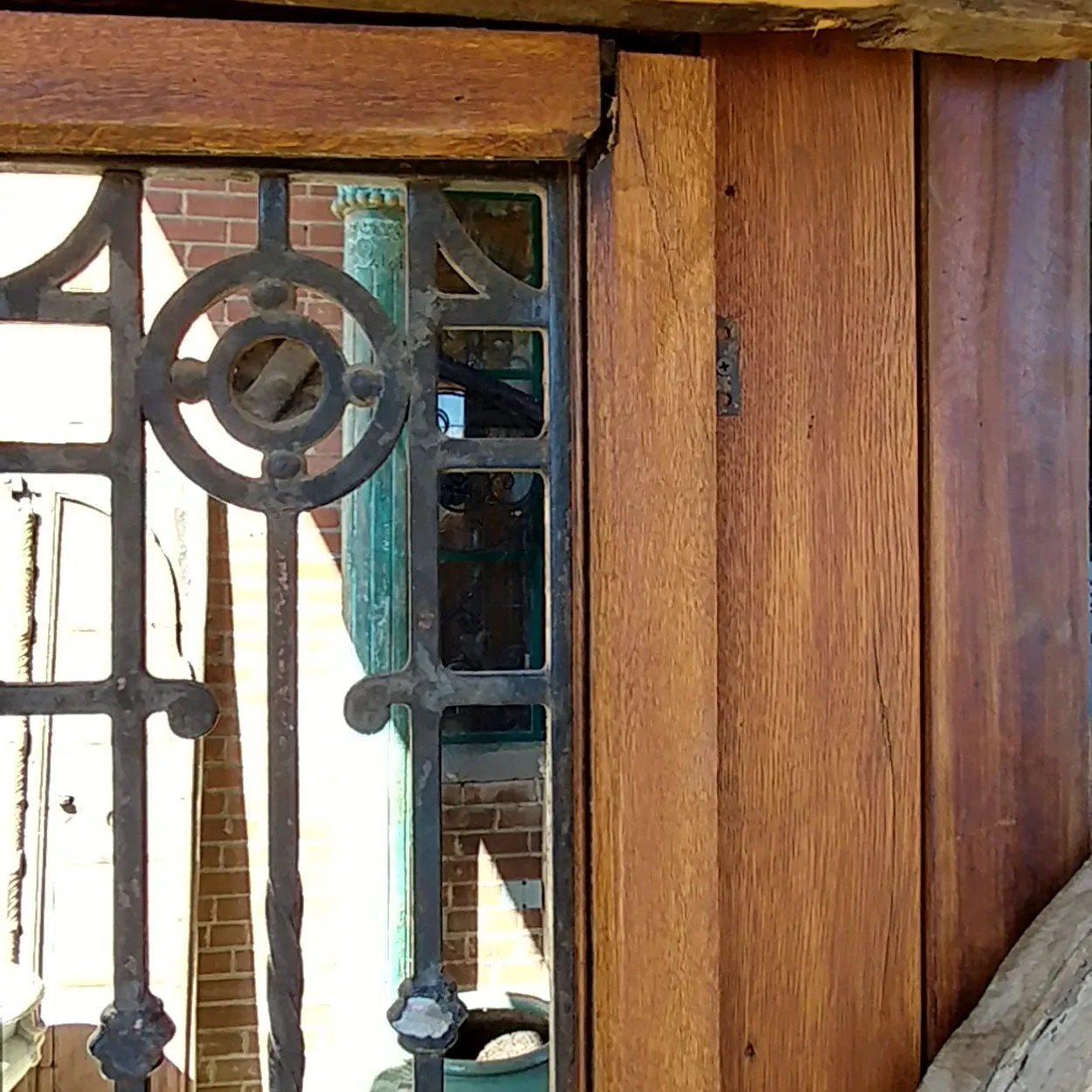 Grand French Napoleon III Oak and Wrought Iron Double Door Entry