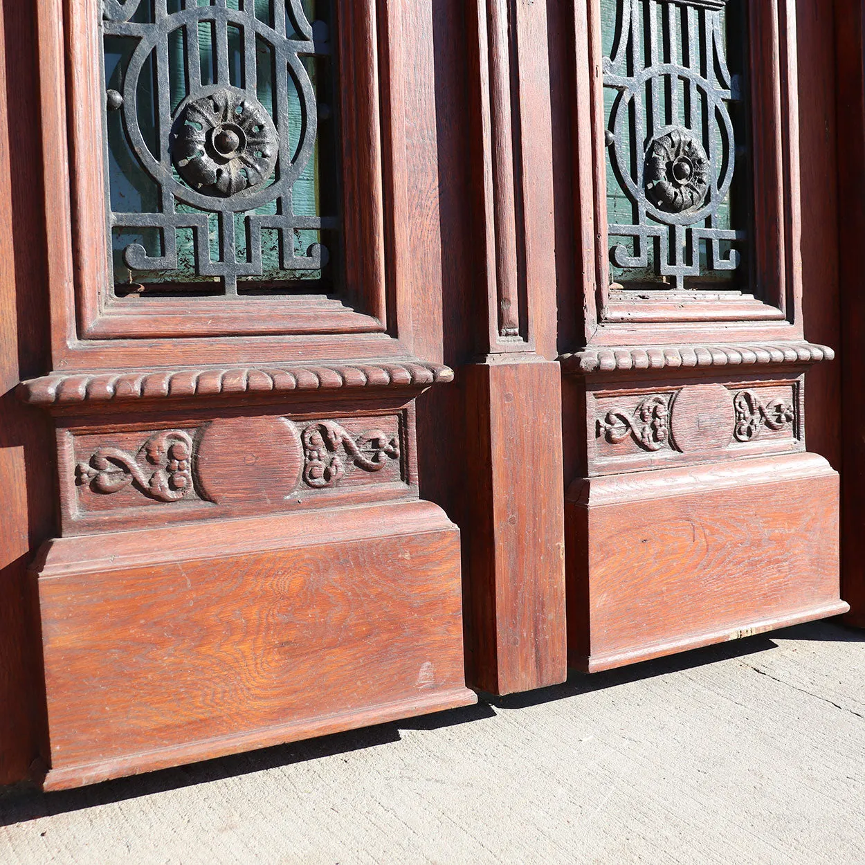 Grand French Napoleon III Oak and Wrought Iron Double Door Entry