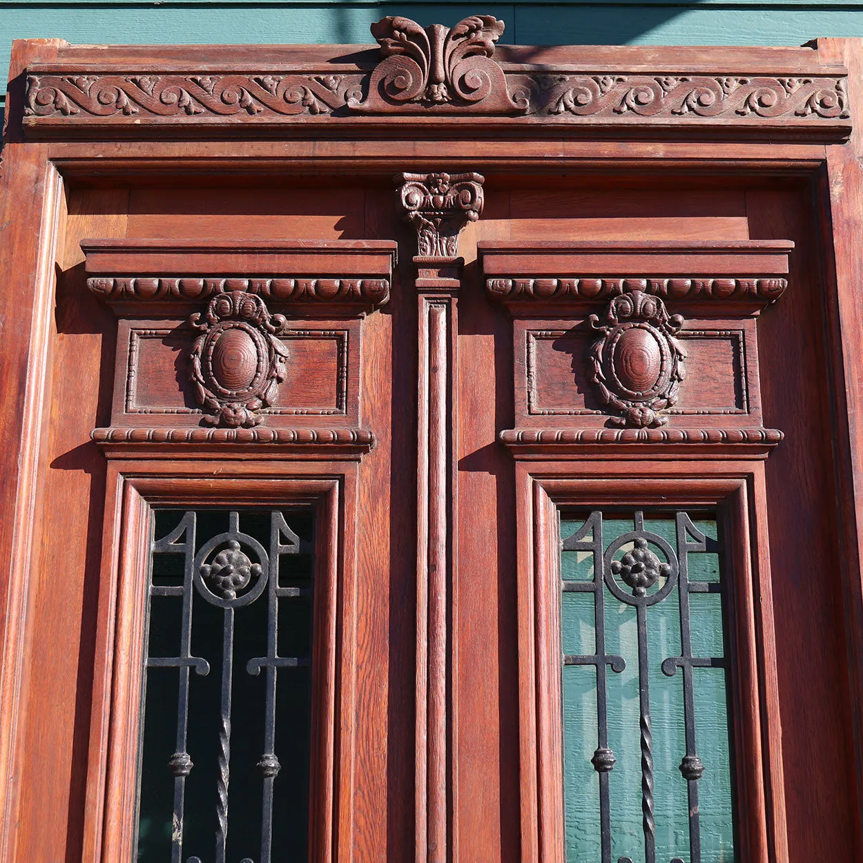 Grand French Napoleon III Oak and Wrought Iron Double Door Entry