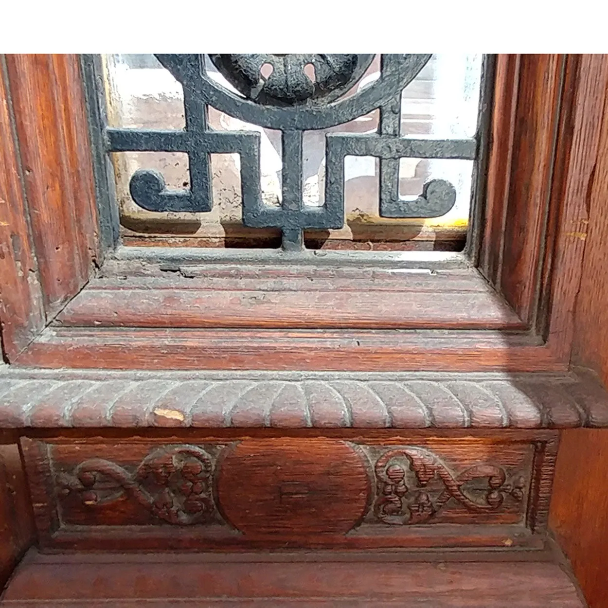 Grand French Napoleon III Oak and Wrought Iron Double Door Entry