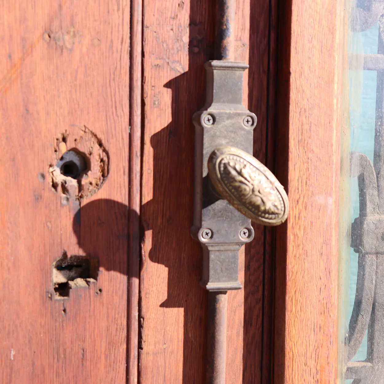 Grand French Napoleon III Oak and Wrought Iron Double Door Entry