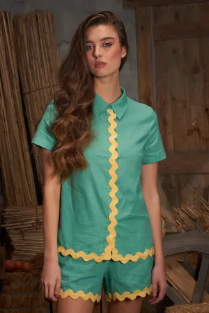 Green High-Waisted trim Shorts