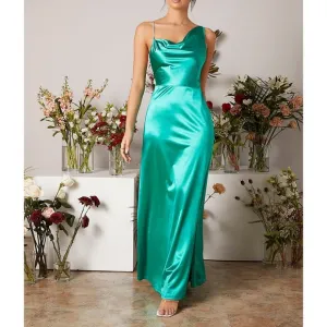 Green Satin One Shoulder Draped Mermaid Formal Evening Cocktail Dress