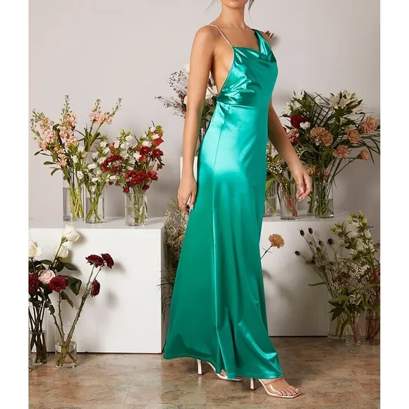 Green Satin One Shoulder Draped Mermaid Formal Evening Cocktail Dress