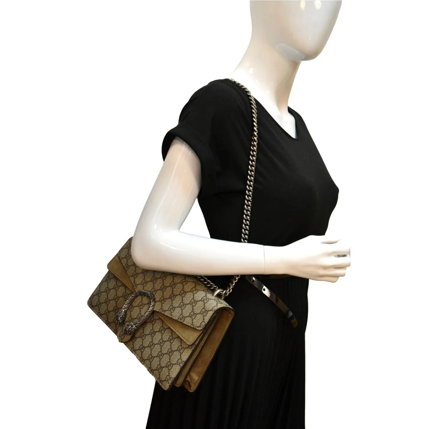 GUCCI Dionysus Small GG Supreme Canvas Shoulder Bag Beige 400249