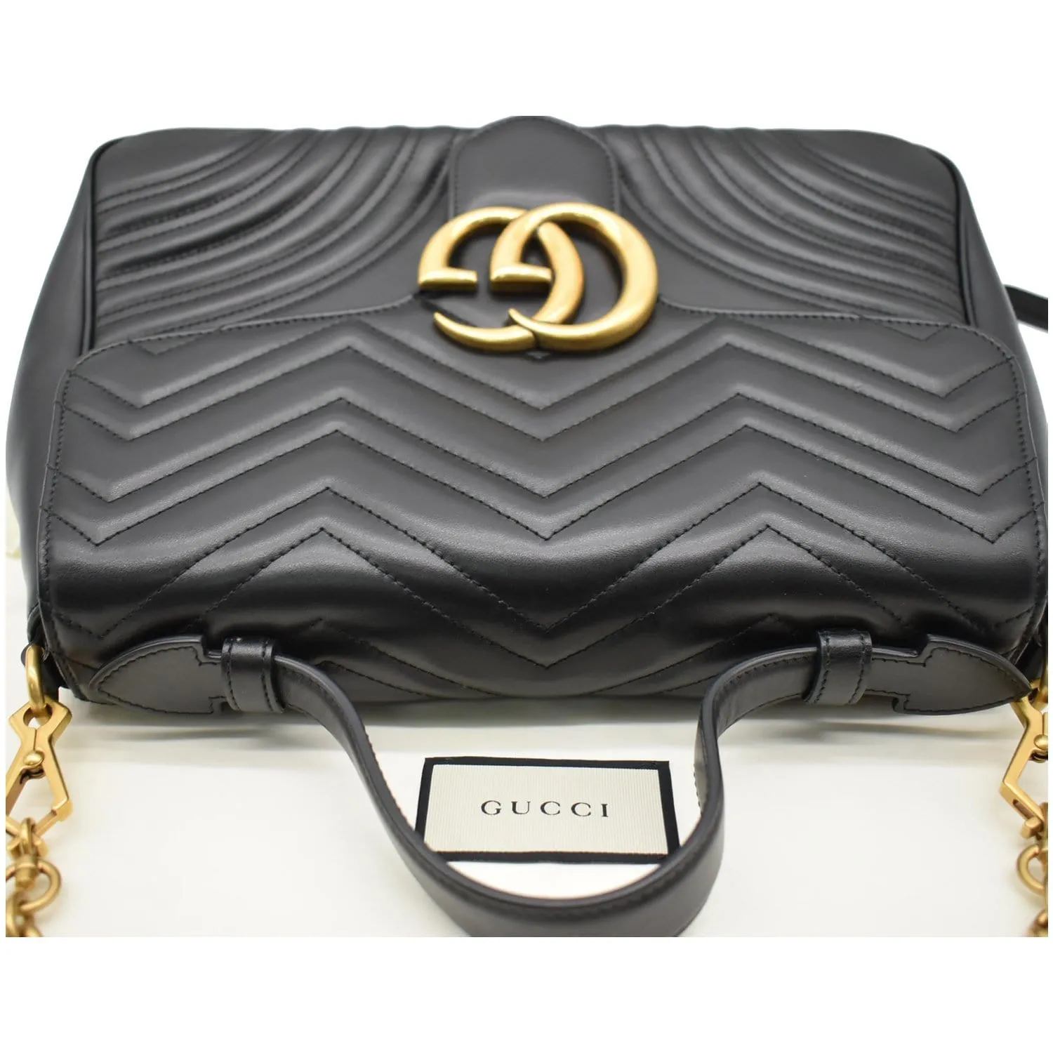 GUCCI GG Marmont Medium Matelasse Leather Top Handle Shoulder Bag Black 498109