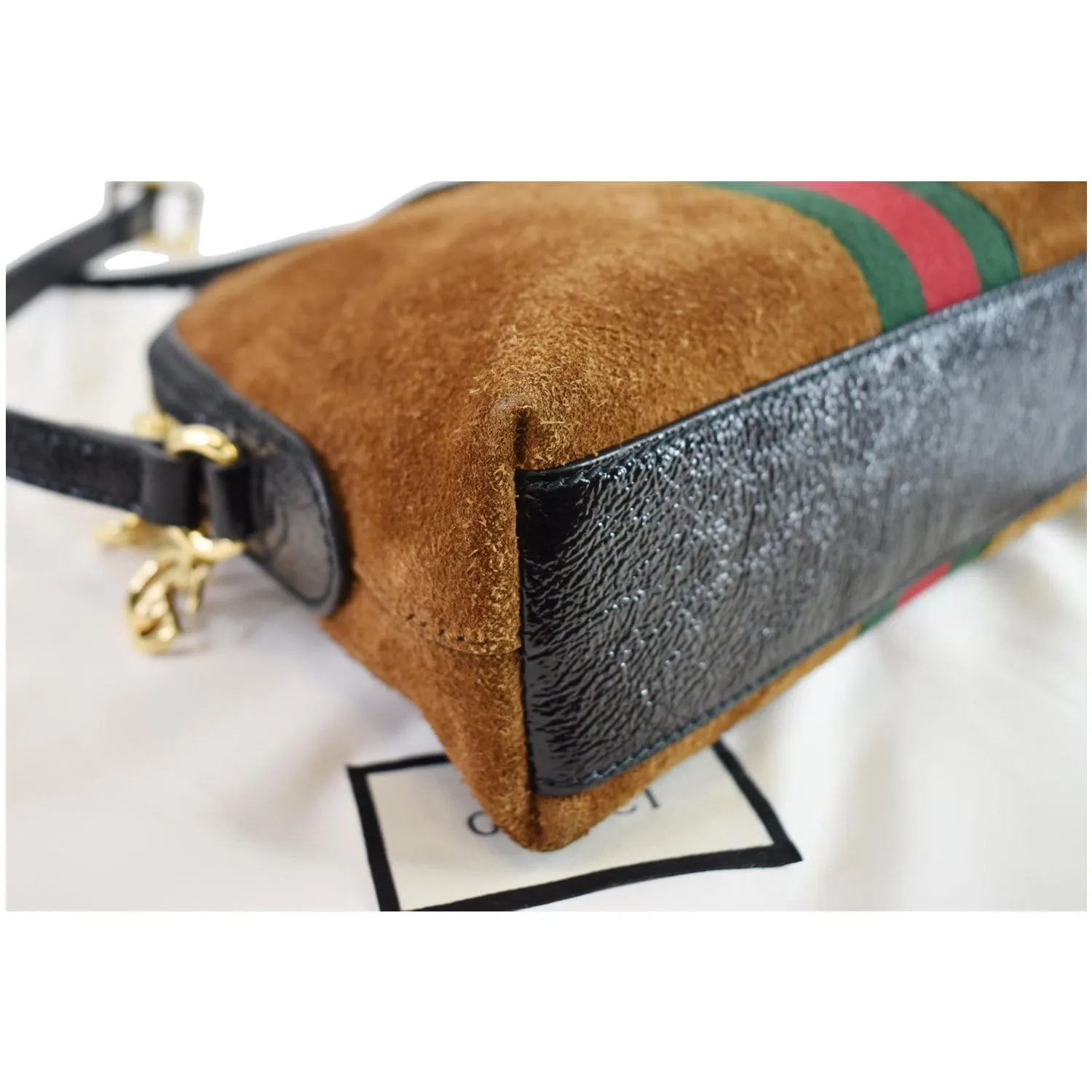 GUCCI Ophidia GG Small Suede Shoulder Bag Brown 499621
