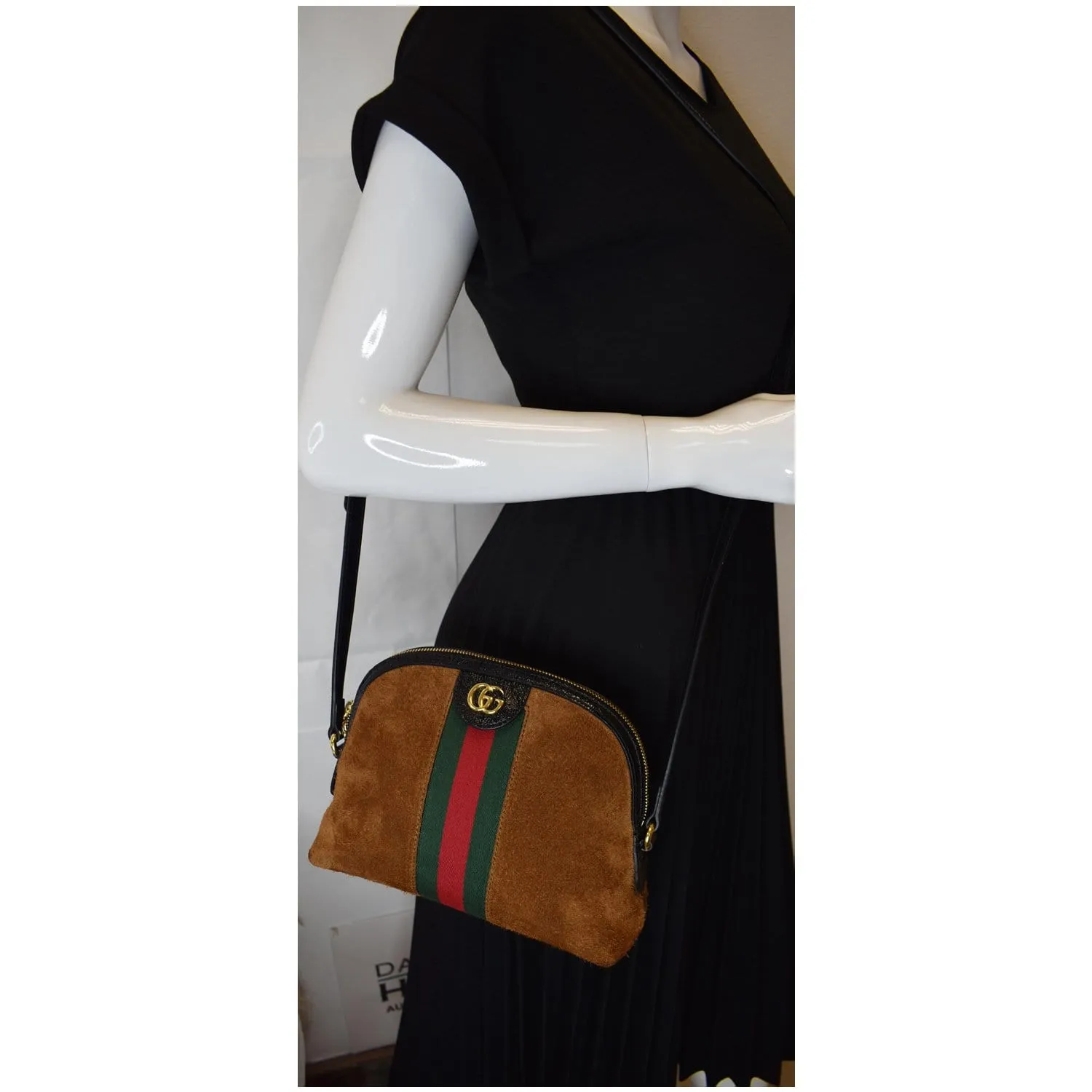 GUCCI Ophidia GG Small Suede Shoulder Bag Brown 499621